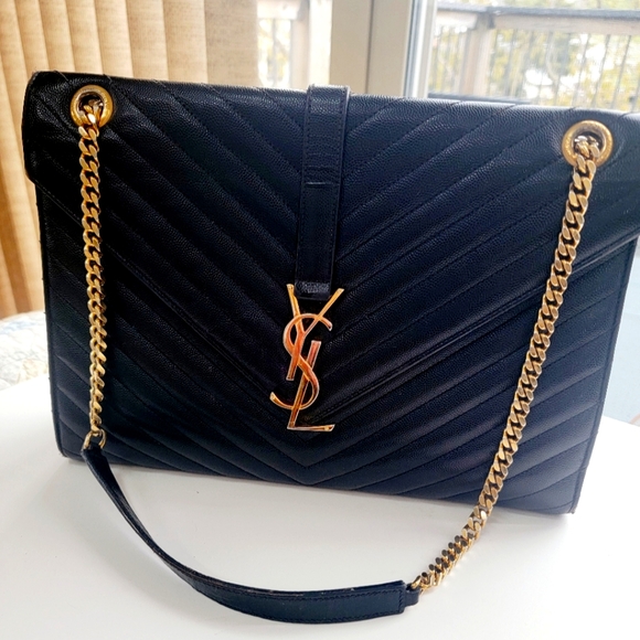Handbags - YSL Monogram Chevron Grained Leather Handbag